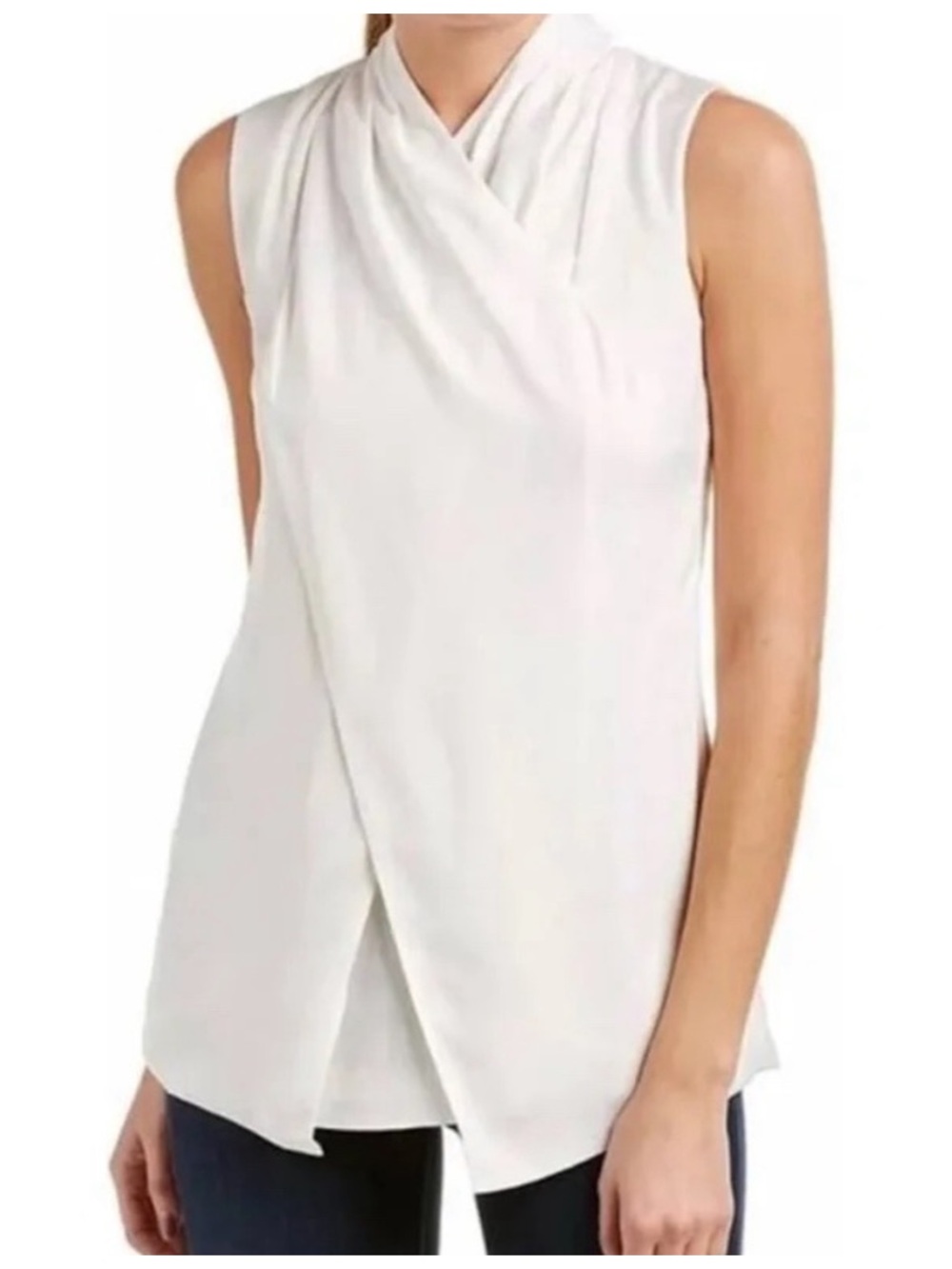 CAbi White Sleeveless Draped Top